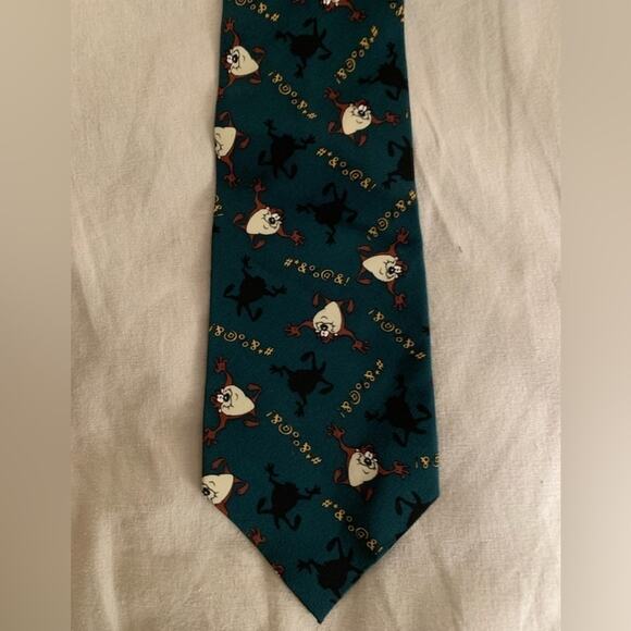 Tasmanian Devil swearing Warner Brothers green vintage cursing  men's neck tie - Picture 2 of 8